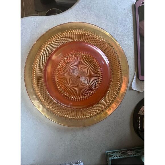 Vintage Jeannette Marigold Sunburst platter 13” flawless cookies burst! - Picture 15 of 16
